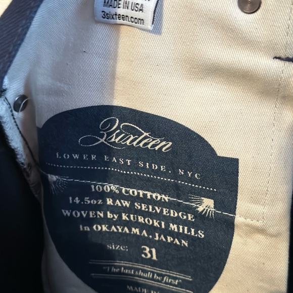 3Sixteen ST-120X Raw Selvedge Denim Jeans Men’s Size 31 Made In USA - Picture 6 of 10